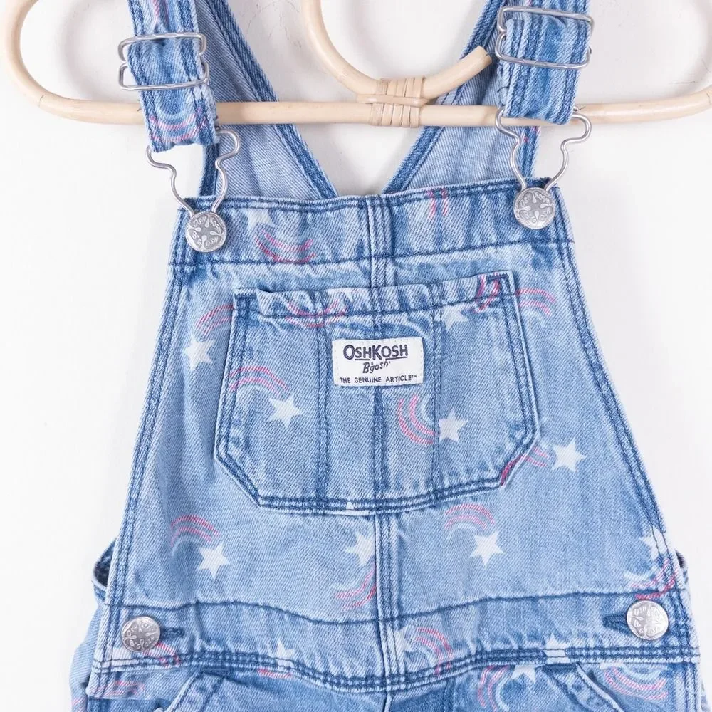 OshKosh B'Gosh Star Spangled Shortalls Overalls Denim Blue Girls‎ 4T